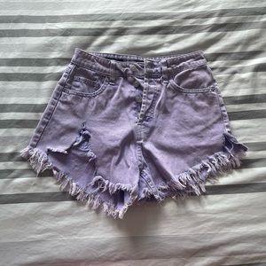 Purple Ripped Jean Shorts